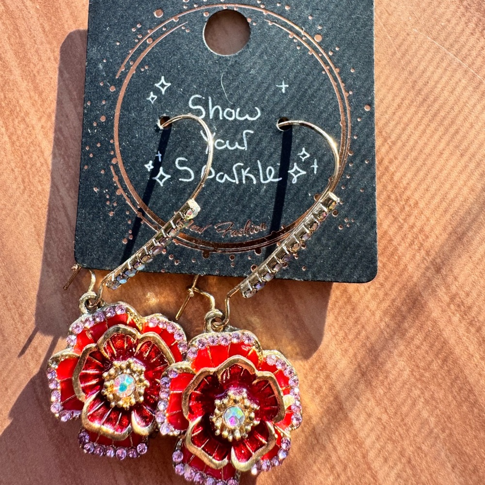 Betsey Johnson Rose Dangle Floral Earrings